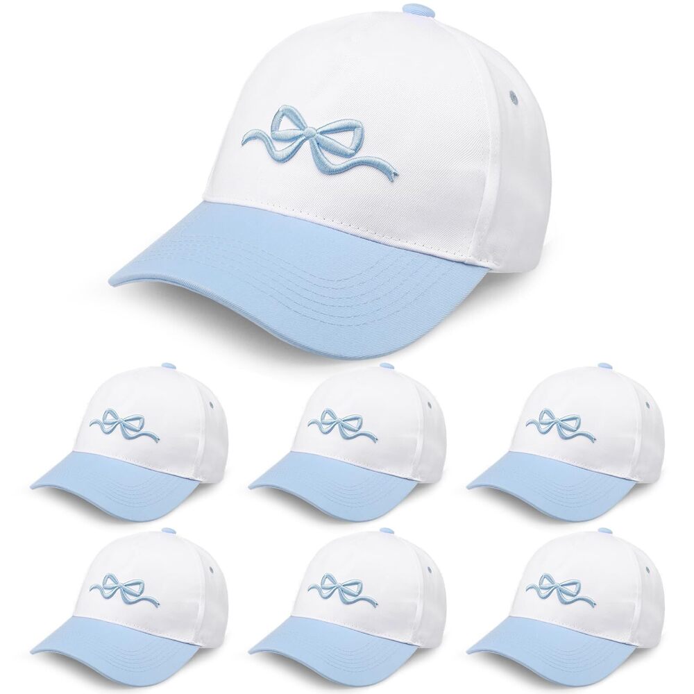 3772 7 Pcs Trendy Bow Tie Baseball Caps Blue Bow Y2K Bachelorette Trucker